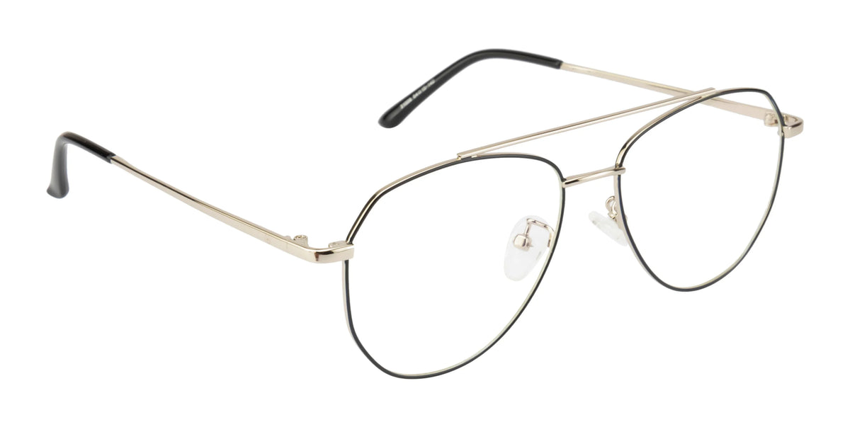 Aviator Glasses: Silver & Black Frame with Blue Cut Lenses