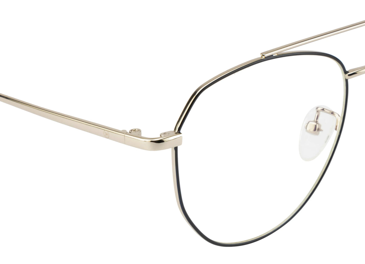 Aviator Glasses: Silver & Black Frame with Blue Cut Lenses