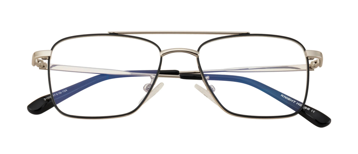 BlueCut Silver-Black Rectangular Metal Eyewear