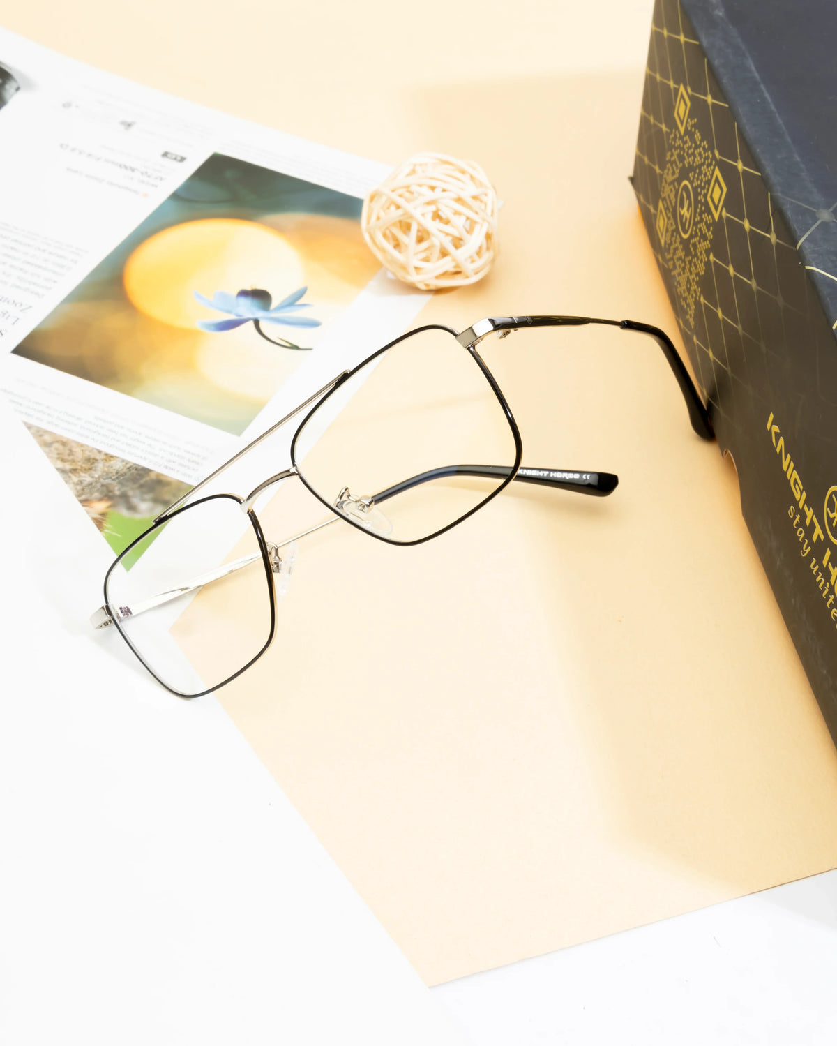 BlueCut Silver-Black Rectangular Metal Eyewear