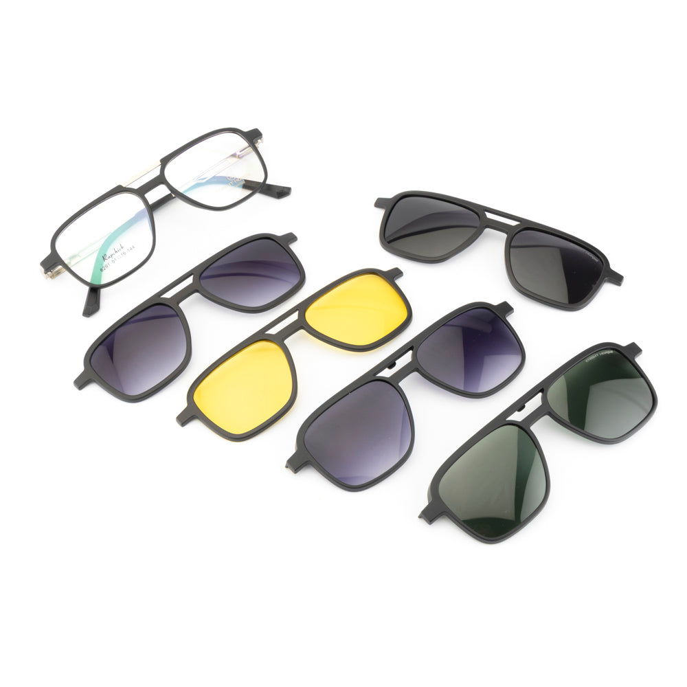 Clip-On Eyewear | 5 Magnetic Lenses – Polarized, Night Vision & DC | Double Bar Glasses