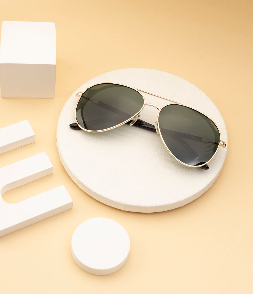 Knight Horse Classic Aviator Polarized Sunglasses – Double Bar, Green Lens