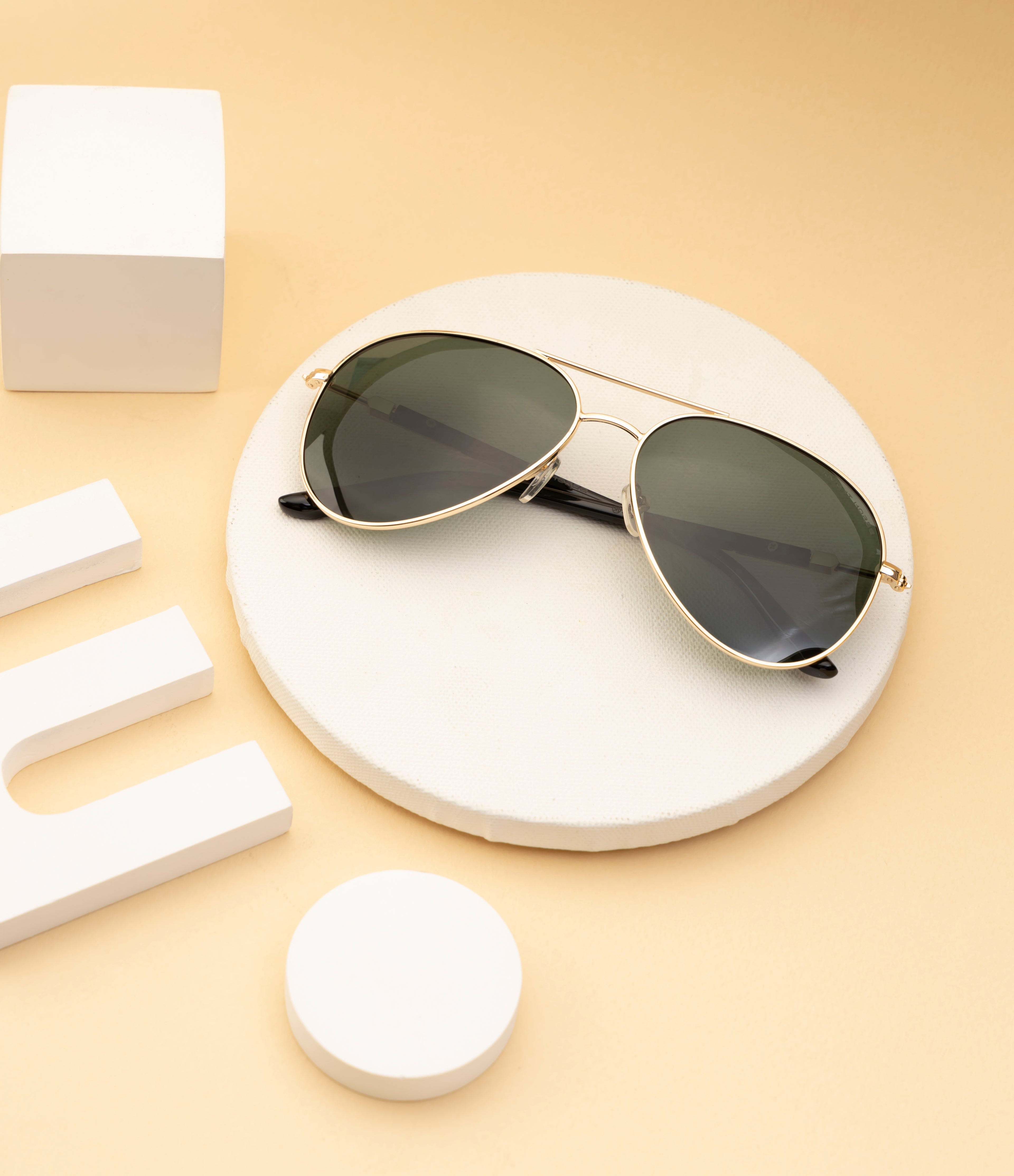 Knight Horse Classic Aviator Polarized Sunglasses – Double Bar, Green Lens