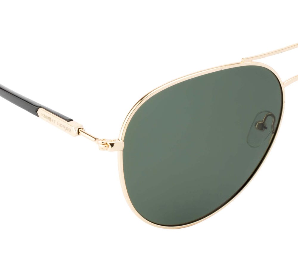 Knight Horse Classic Aviator Polarized Sunglasses – Double Bar, Green Lens