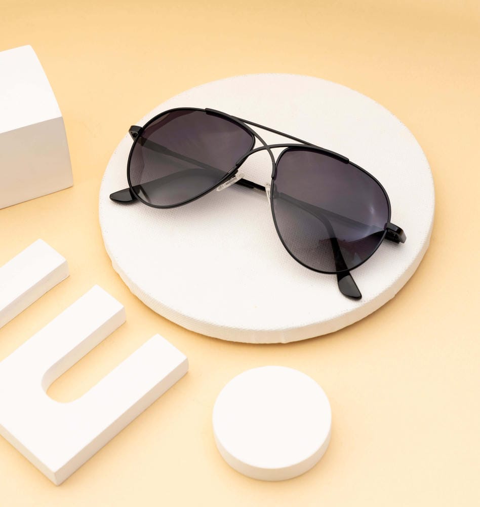 Knight Horse Black Aviator Sunglasses with Cross-Rim Design