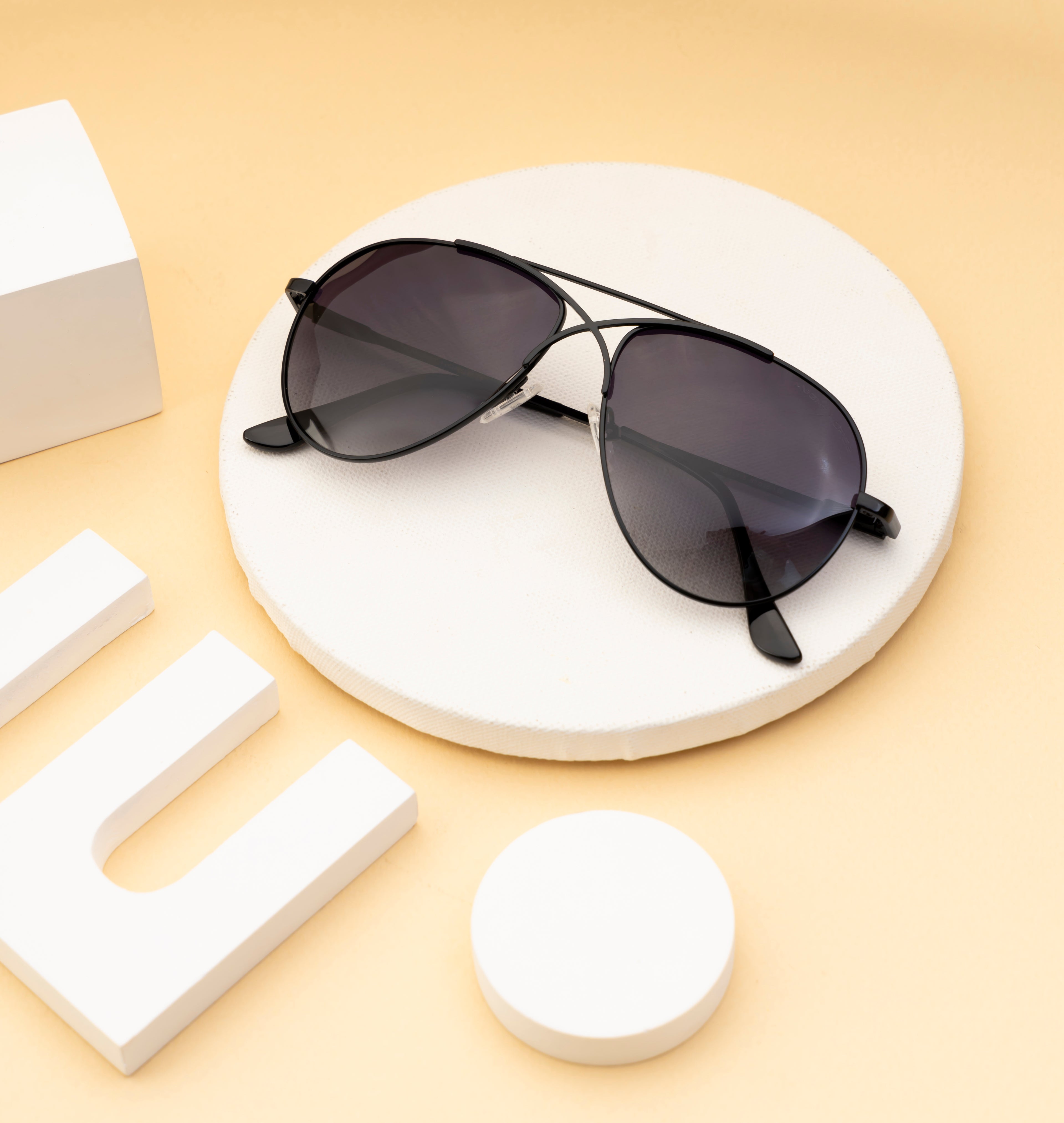 Knight Horse Black Aviator Sunglasses with Cross-Rim Design