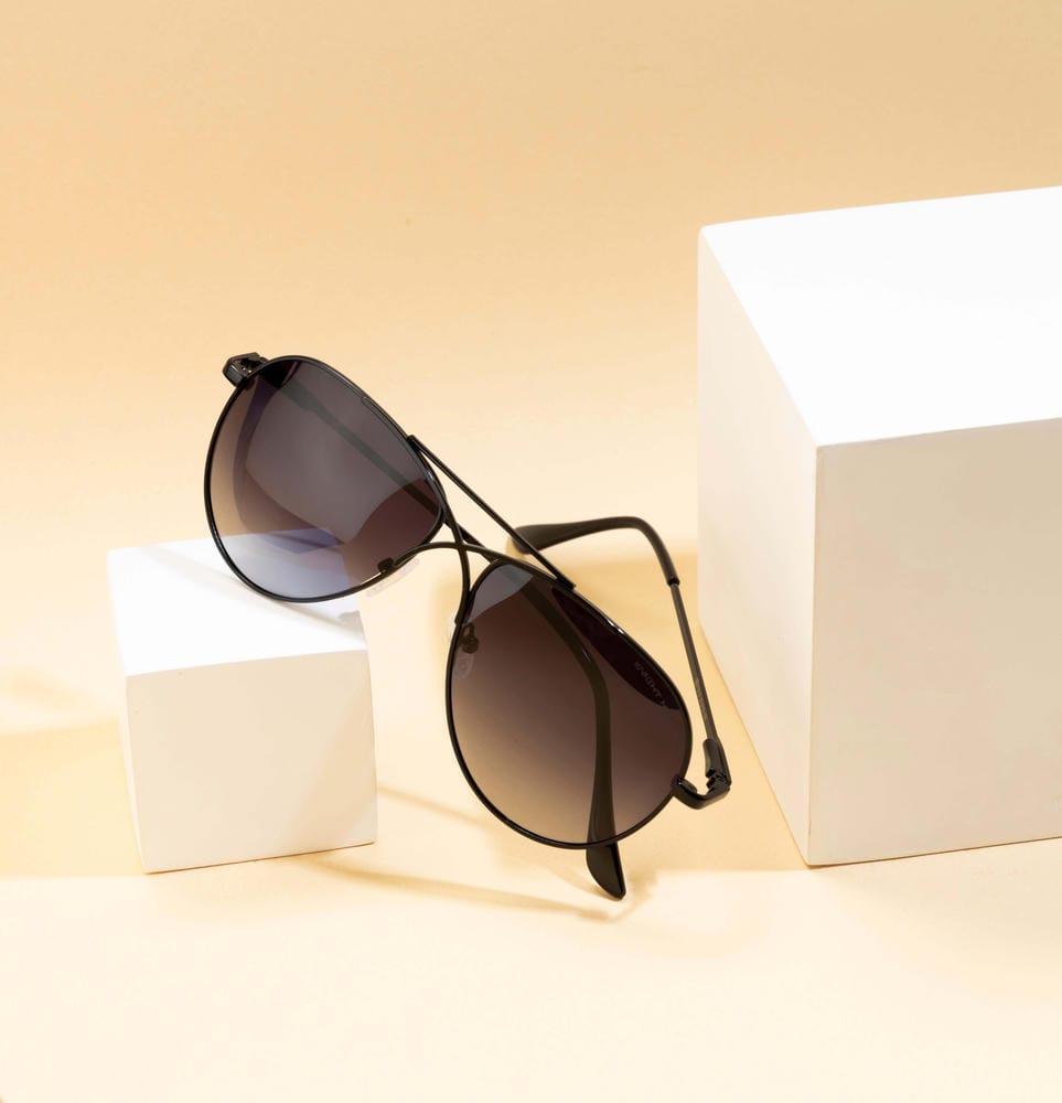 Knight Horse Black Aviator Sunglasses with Cross-Rim Design