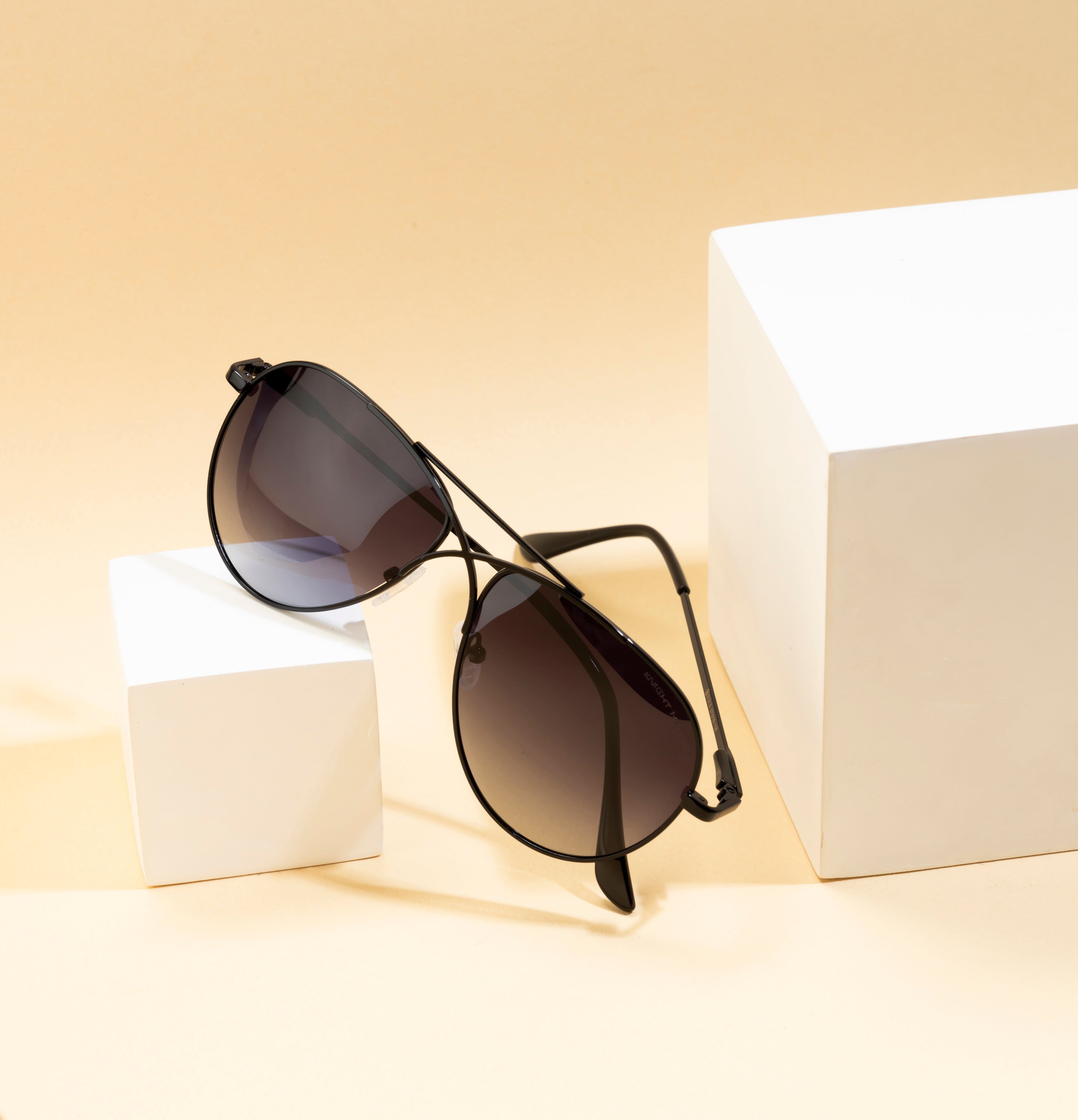 Knight Horse Black Aviator Sunglasses with Cross-Rim Design