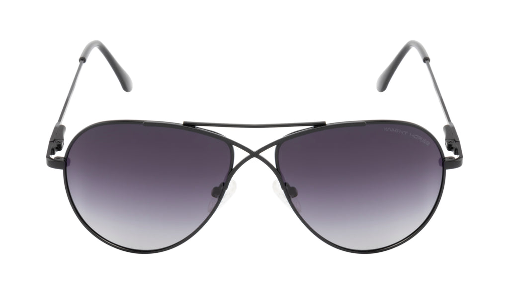 Knight Horse Black Aviator Sunglasses with Cross-Rim Design