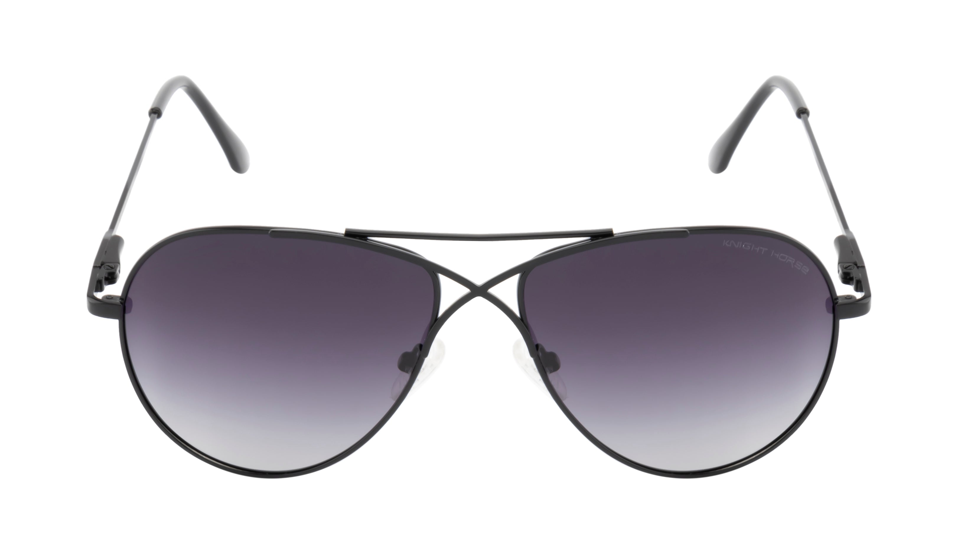 Knight Horse Black Aviator Sunglasses with Cross-Rim Design