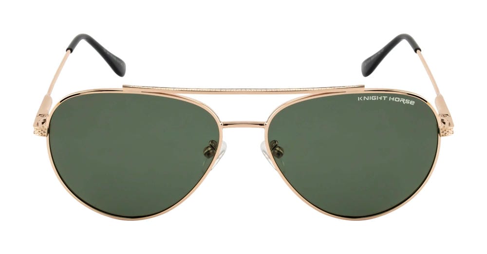 Knight Horse Gold-Tone Aviator Sunglasses with Polarized Lenses