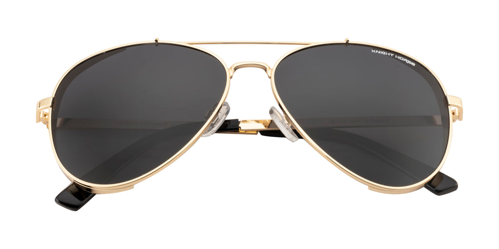 Knight Horse Gold Aviator Sunglasses with Polarised Black Lenses
