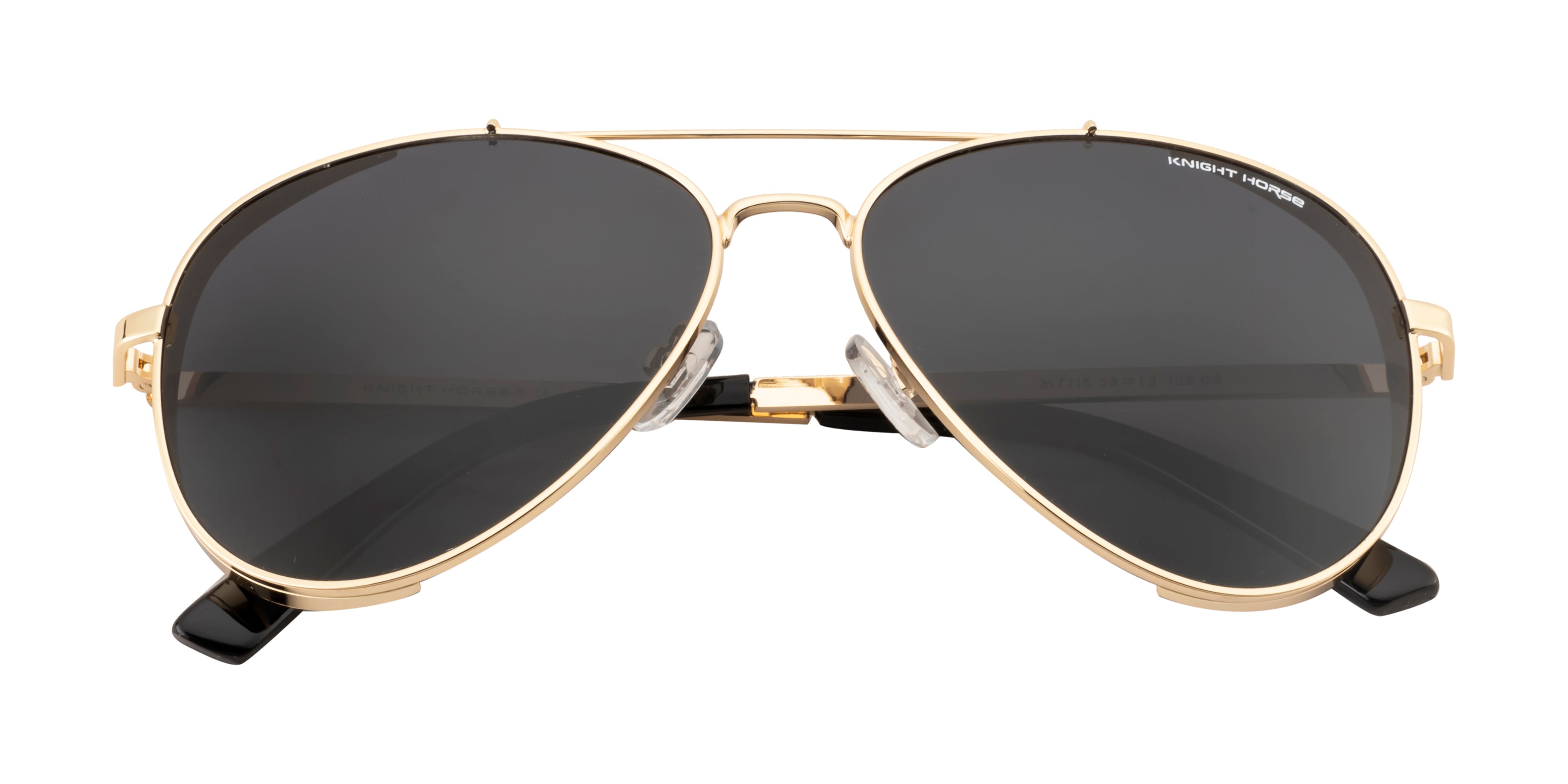Knight Horse Gold Aviator Sunglasses with Polarised Black Lenses
