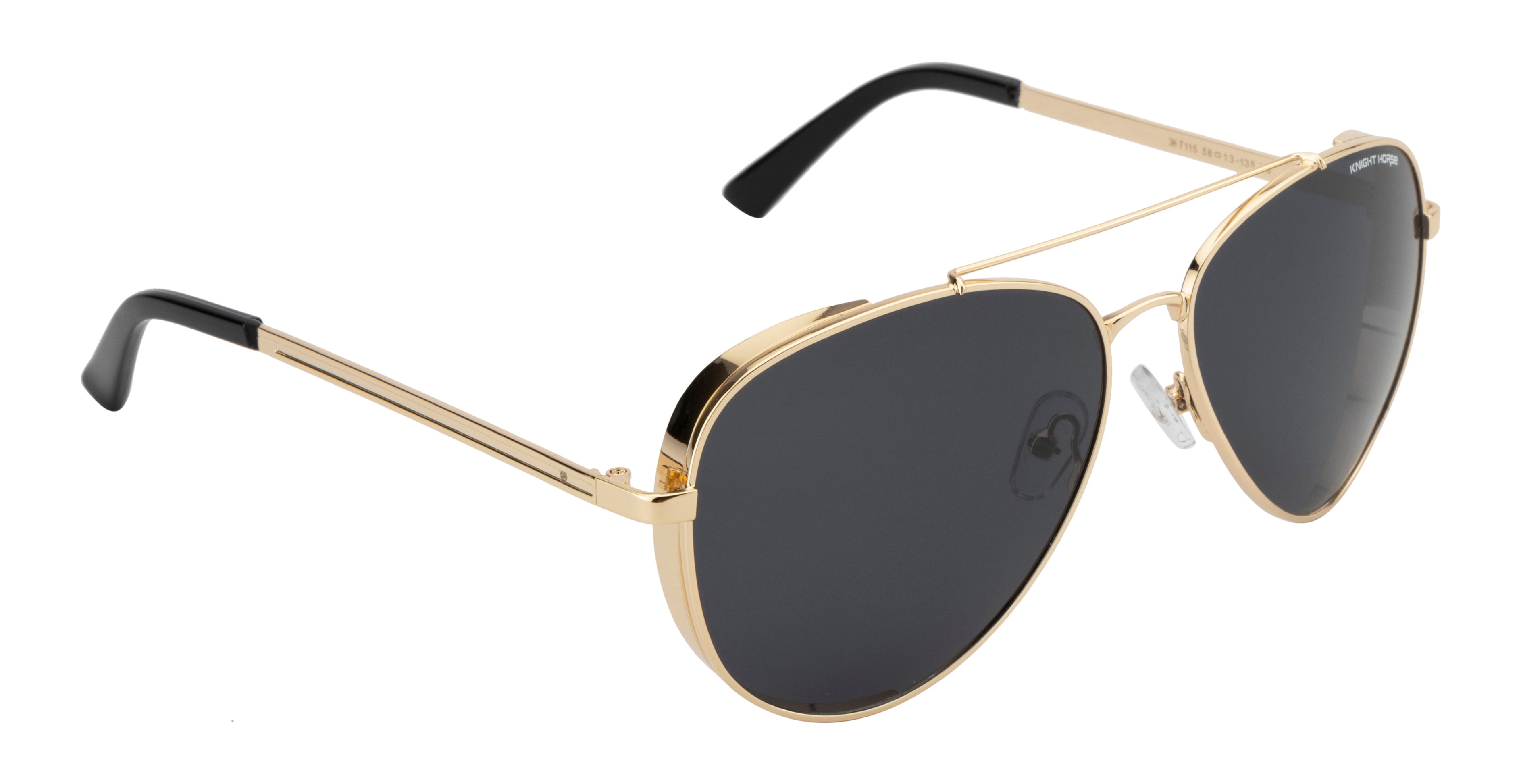 Knight Horse Gold Aviator Sunglasses with Polarised Black Lenses