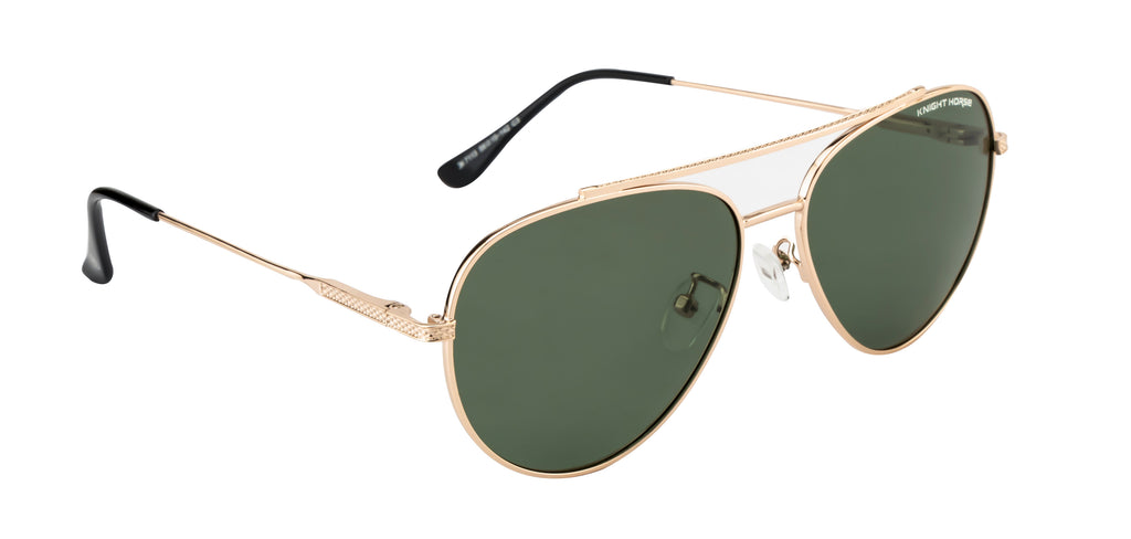 Knight Horse Gold-Tone Aviator Sunglasses with Polarized Lenses