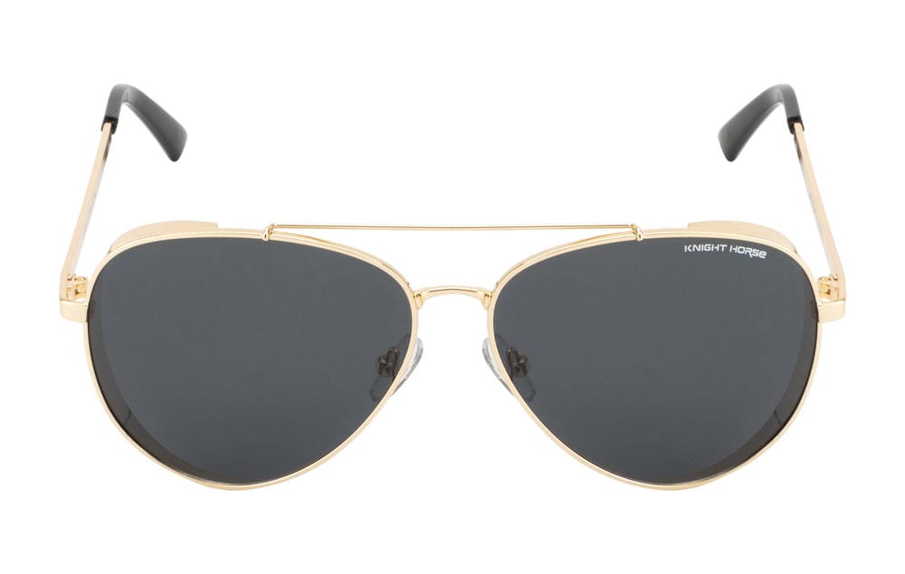 Knight Horse Gold Aviator Sunglasses with Polarised Black Lenses