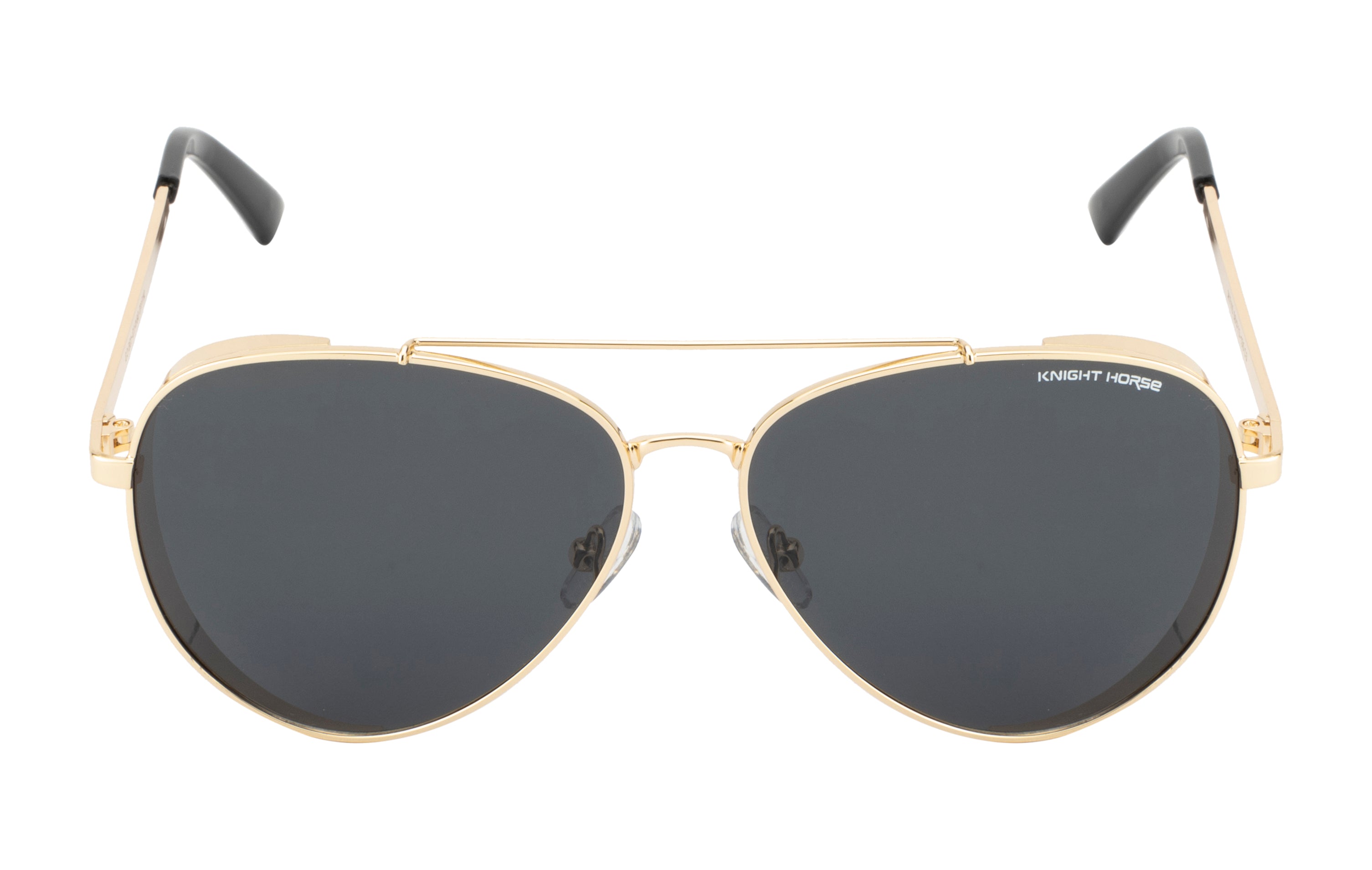 Knight Horse Gold Aviator Sunglasses with Polarised Black Lenses