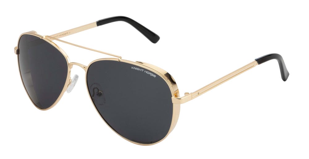 Knight Horse Gold Aviator Sunglasses with Polarised Black Lenses