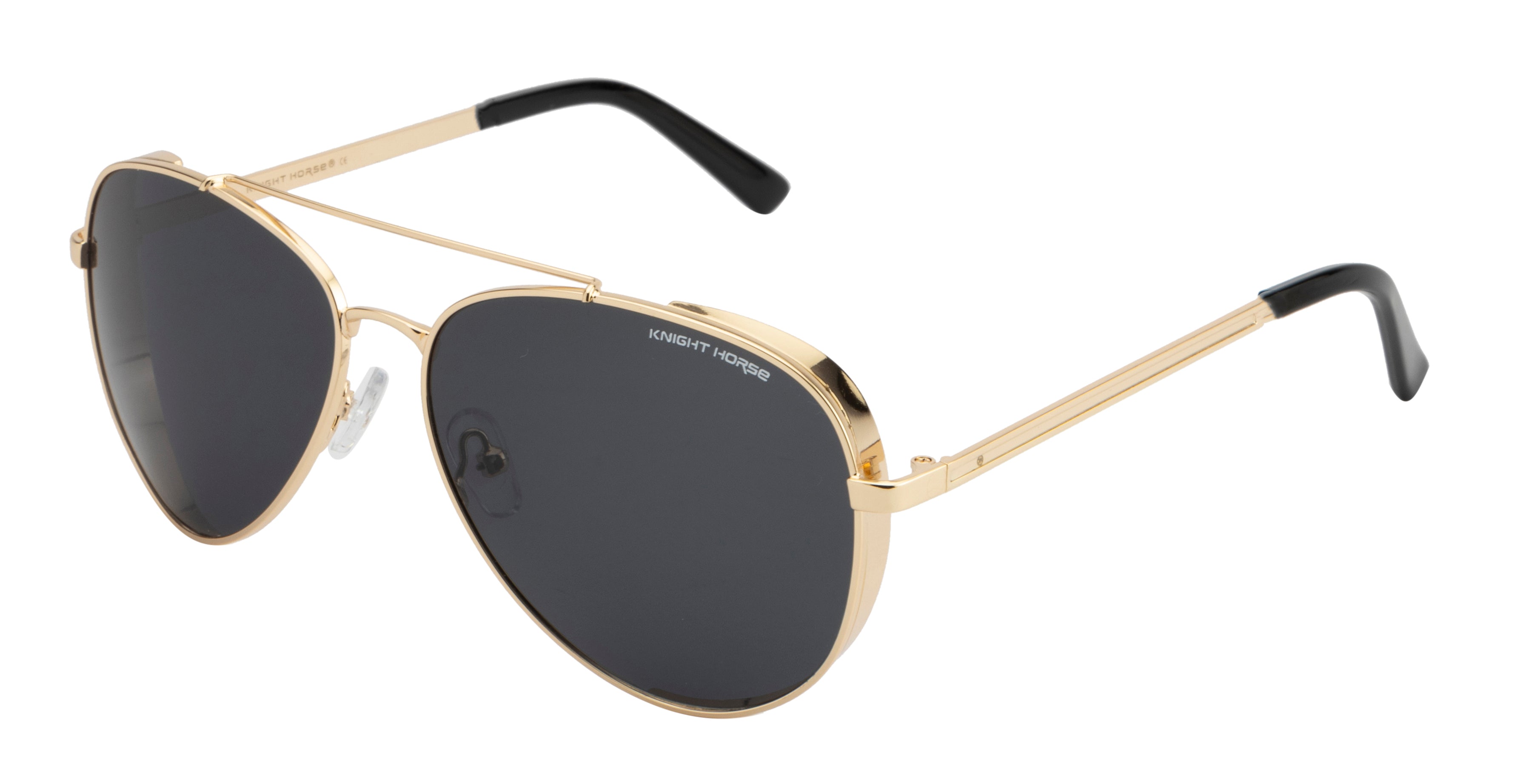 Knight Horse Gold Aviator Sunglasses with Polarised Black Lenses