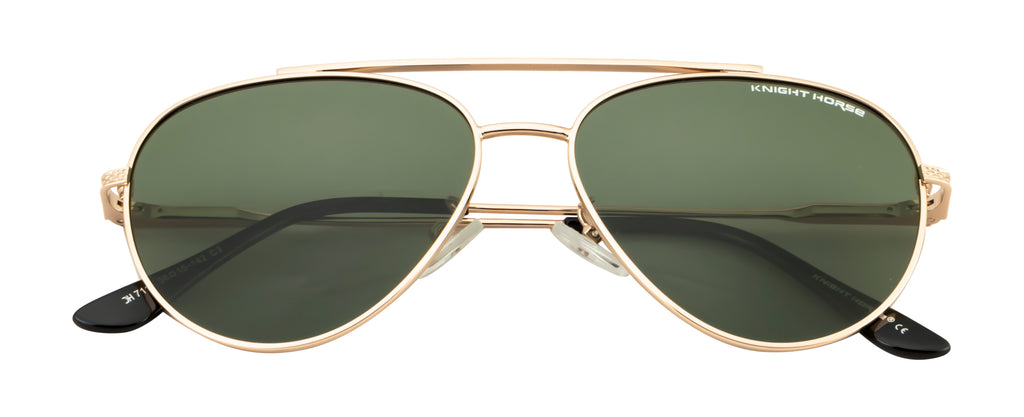 Knight Horse Gold-Tone Aviator Sunglasses with Polarized Lenses