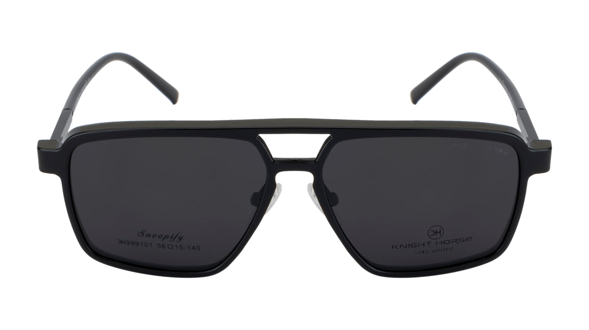 Double Bar Eyewear - Geometric| Metal Frame with 1 Polarized Clip-On