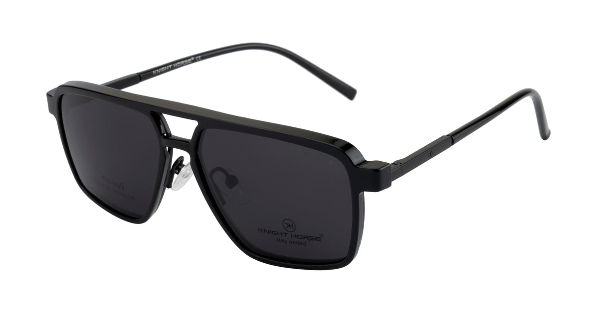 Double Bar Eyewear - Geometric| Metal Frame with 1 Polarized Clip-On