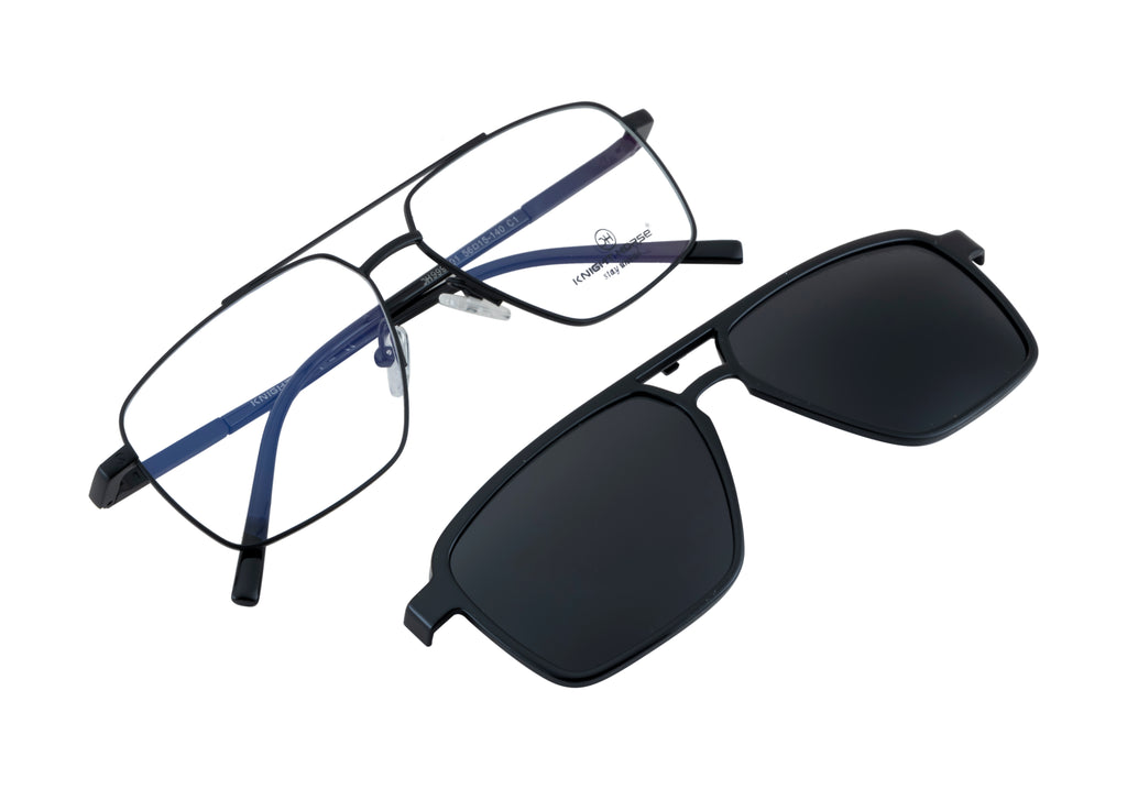 Double Bar Eyewear - Geometric| Metal Frame with 1 Polarized Clip-On