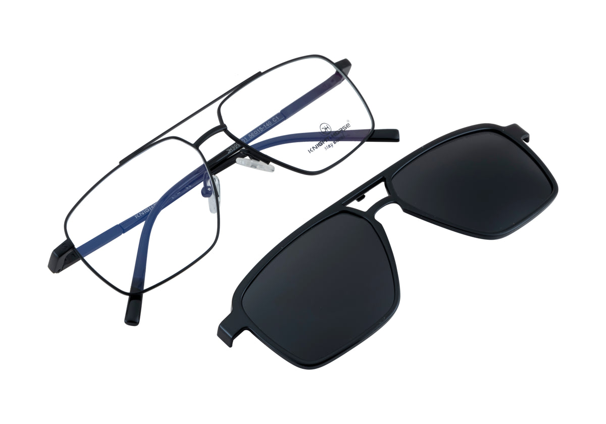 Double Bar Eyewear - Geometric| Metal Frame with 1 Polarized Clip-On