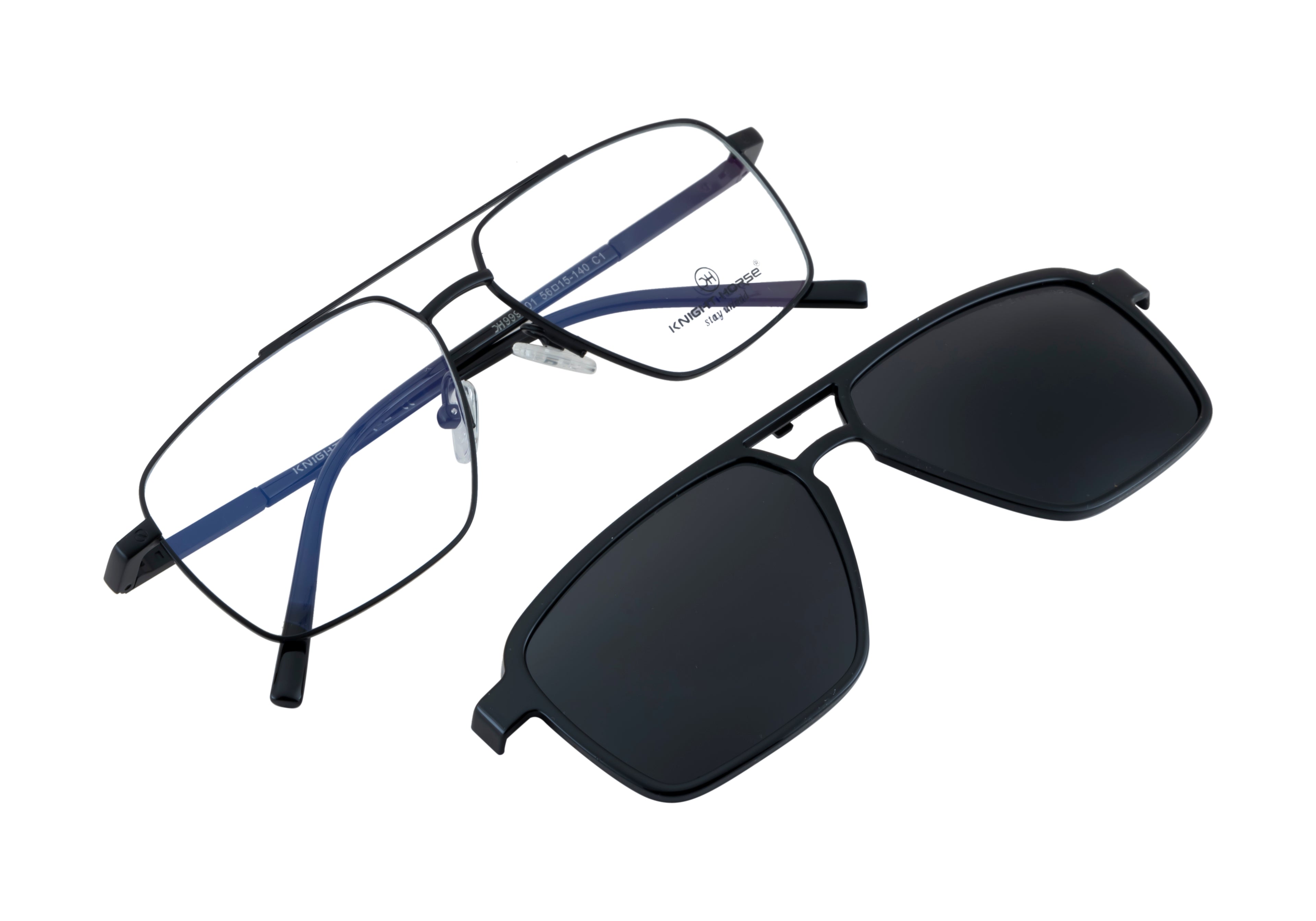 Double Bar Eyewear - Geometric| Metal Frame with 1 Polarized Clip-On