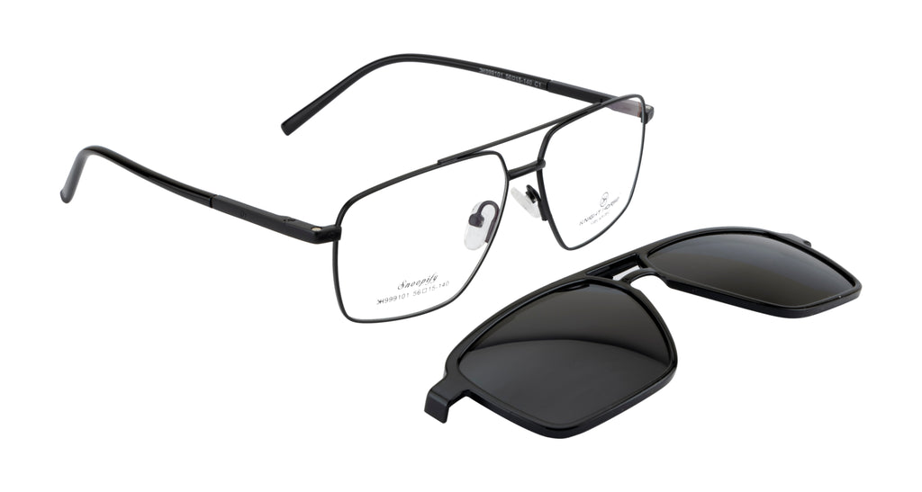 Double Bar Eyewear - Geometric| Metal Frame with 1 Polarized Clip-On