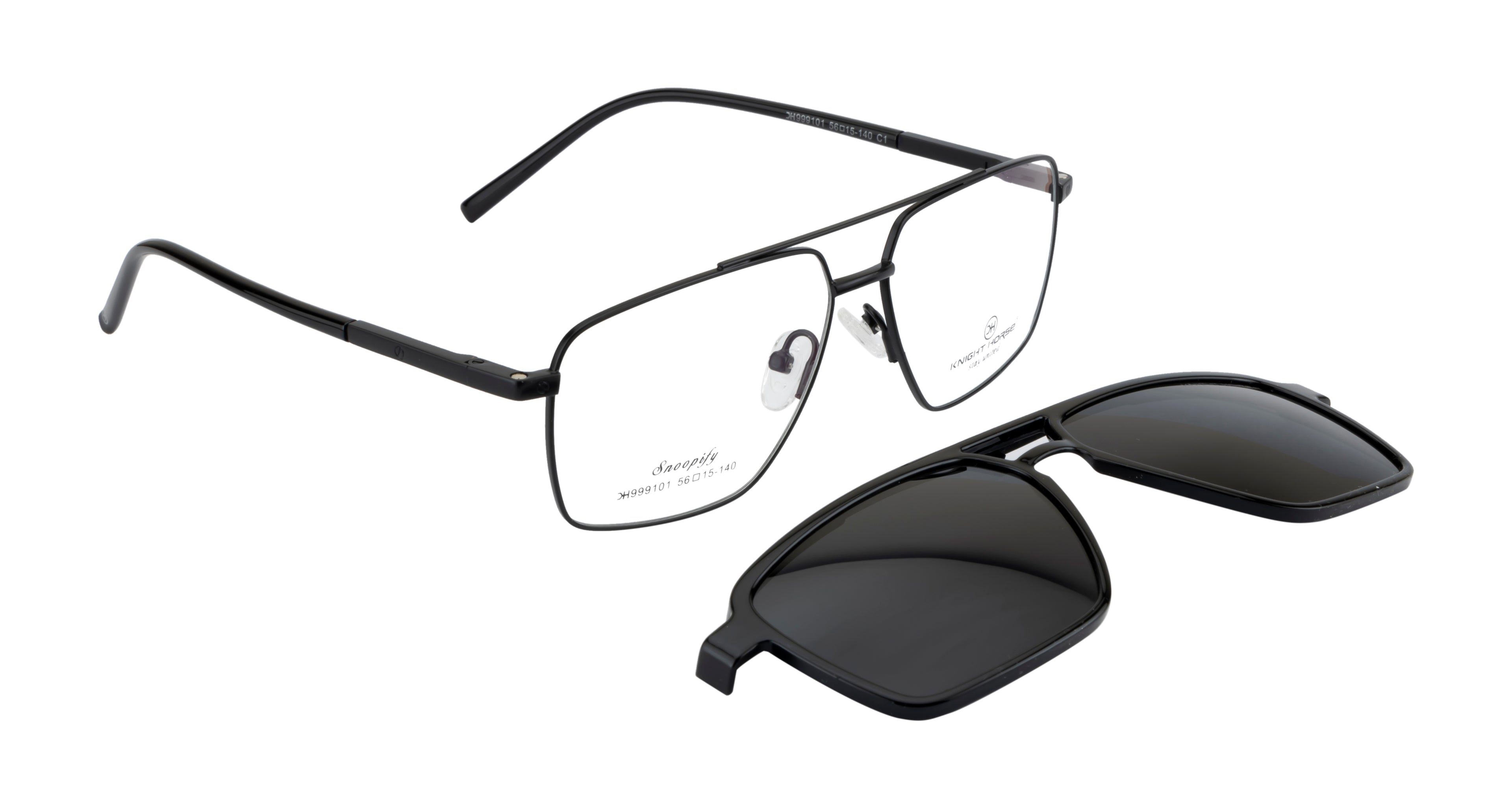 Double Bar Eyewear - Geometric| Metal Frame with 1 Polarized Clip-On