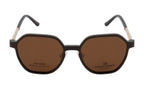 Gold & Brown Hexa-Shaped Eyewear with Polarized Clip-On