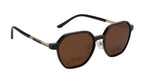 Gold & Brown Hexa-Shaped Eyewear with Polarized Clip-On