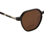 Gold & Brown Hexa-Shaped Eyewear with Polarized Clip-On