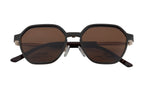 Gold & Brown Hexa-Shaped Eyewear with Polarized Clip-On