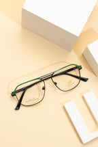 Stylish Metal Eyewear Frames | Green & Black Color | Full Rim | Double Bar
