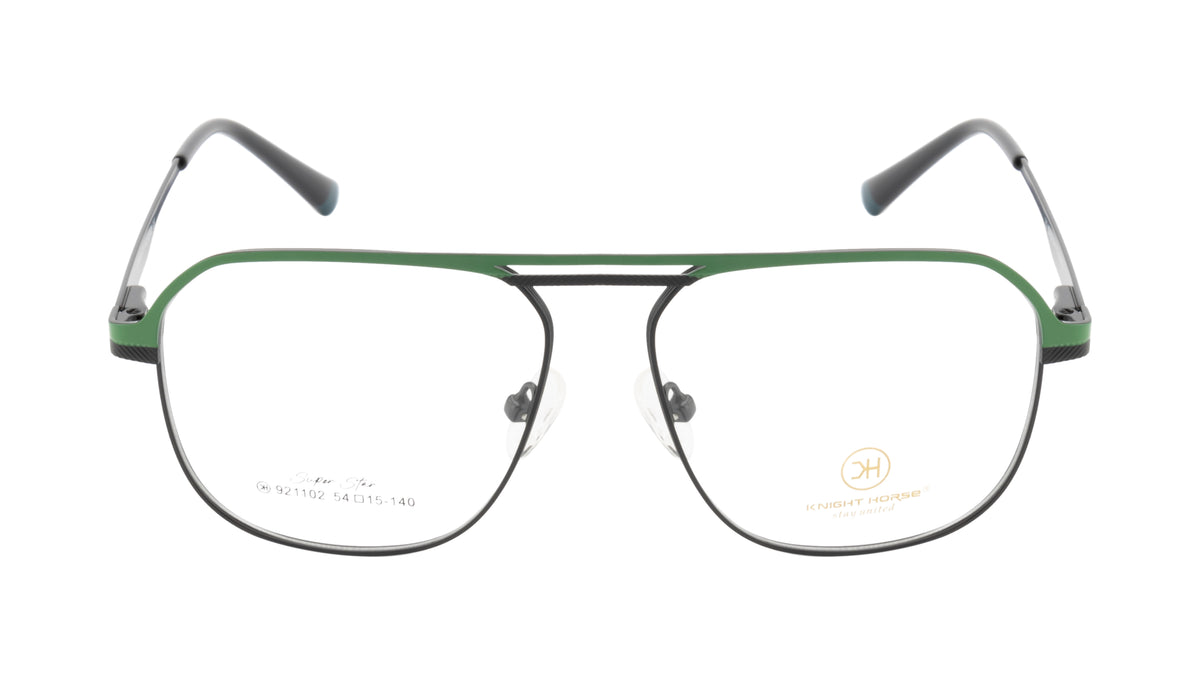 Stylish Metal Eyewear Frames | Green & Black Color | Full Rim | Double Bar