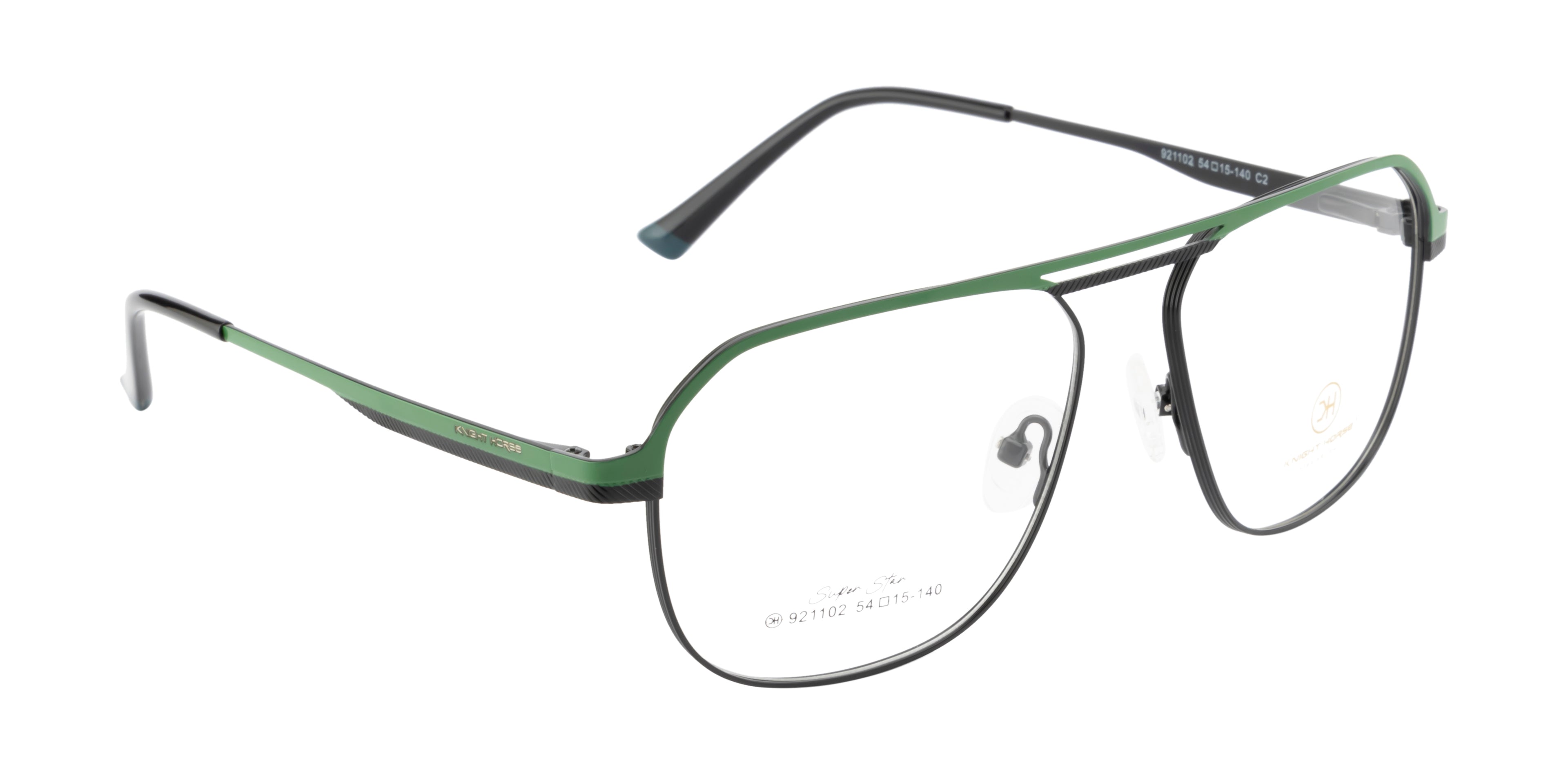Stylish Metal Eyewear Frames | Green & Black Color | Full Rim | Double Bar