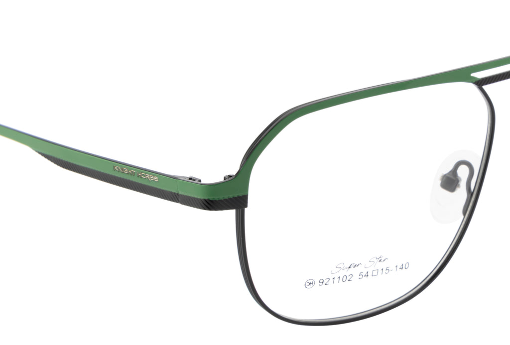 Stylish Metal Eyewear Frames | Green & Black Color | Full Rim | Double Bar