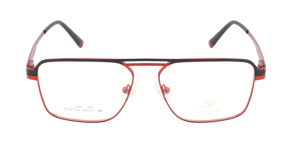 Stylish Double Bar Metal Eyewear Frame In Red & Black Color