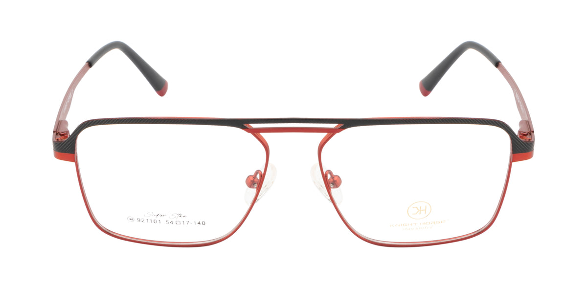Stylish Double Bar Metal Eyewear Frame In Red & Black Color
