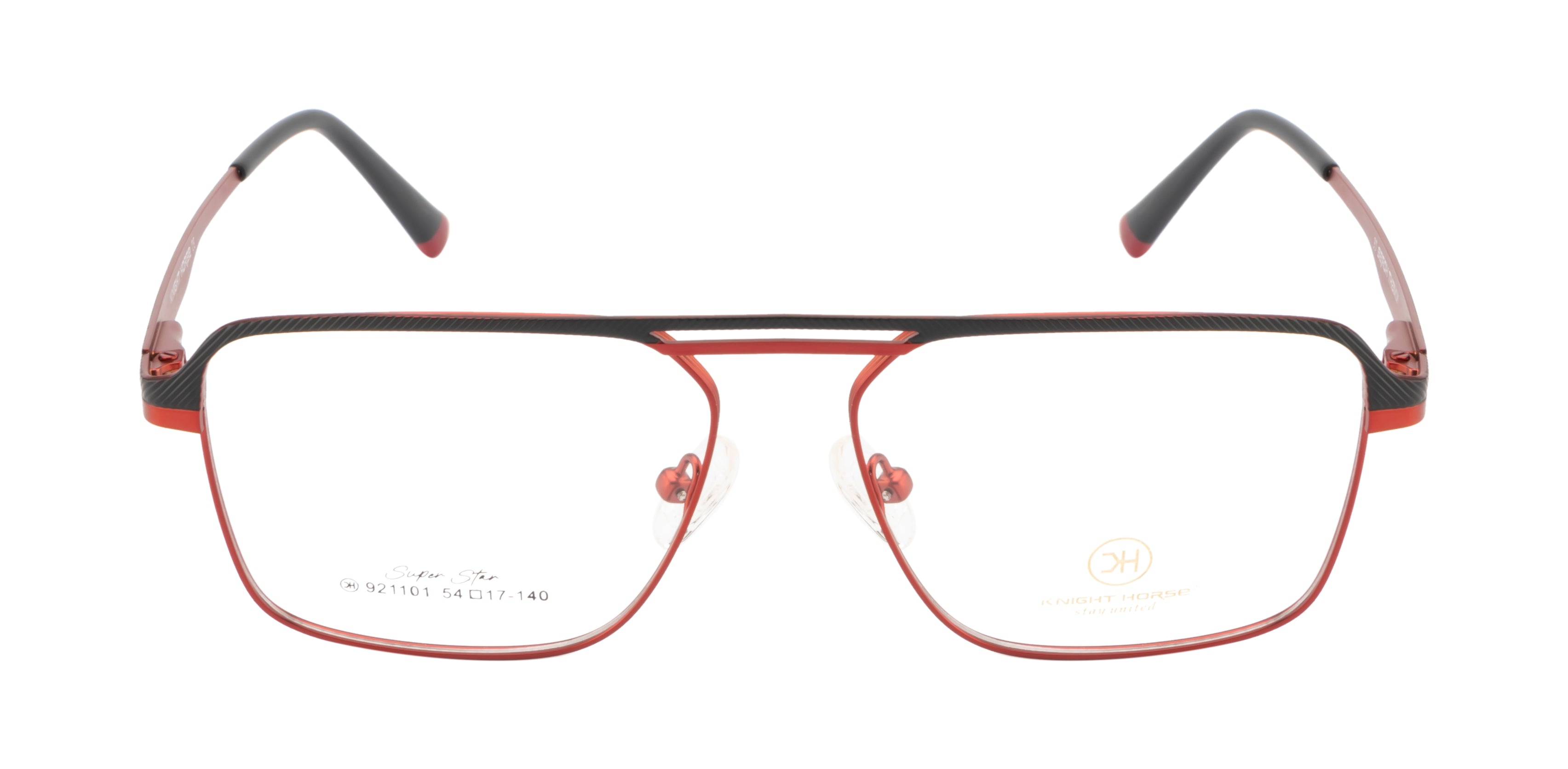 Stylish Double Bar Metal Eyewear Frame In Red & Black Color