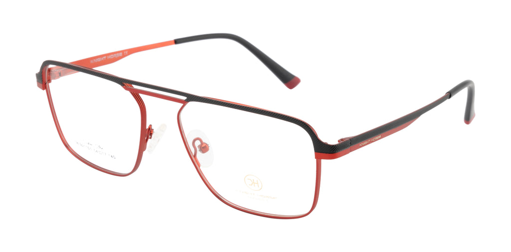 Stylish Double Bar Metal Eyewear Frame In Red & Black Color