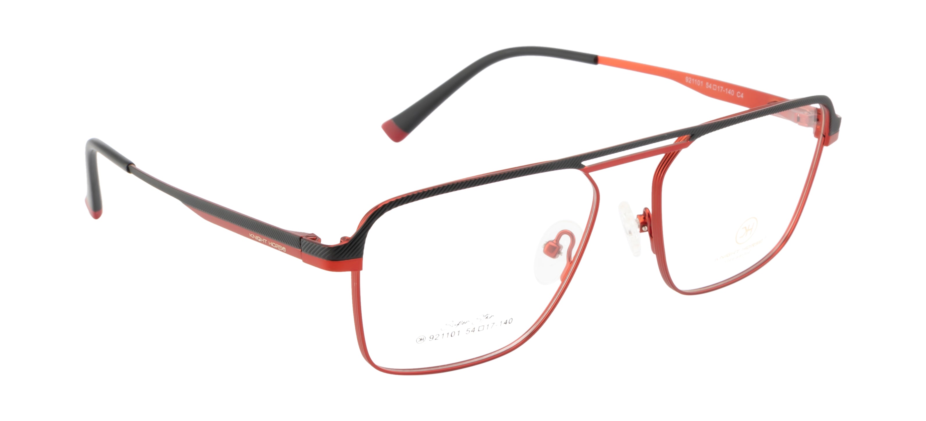 Stylish Double Bar Metal Eyewear Frame In Red & Black Color