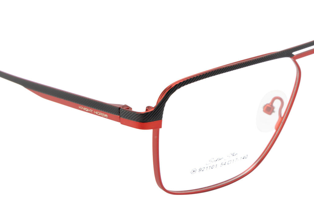 Stylish Double Bar Metal Eyewear Frame In Red & Black Color