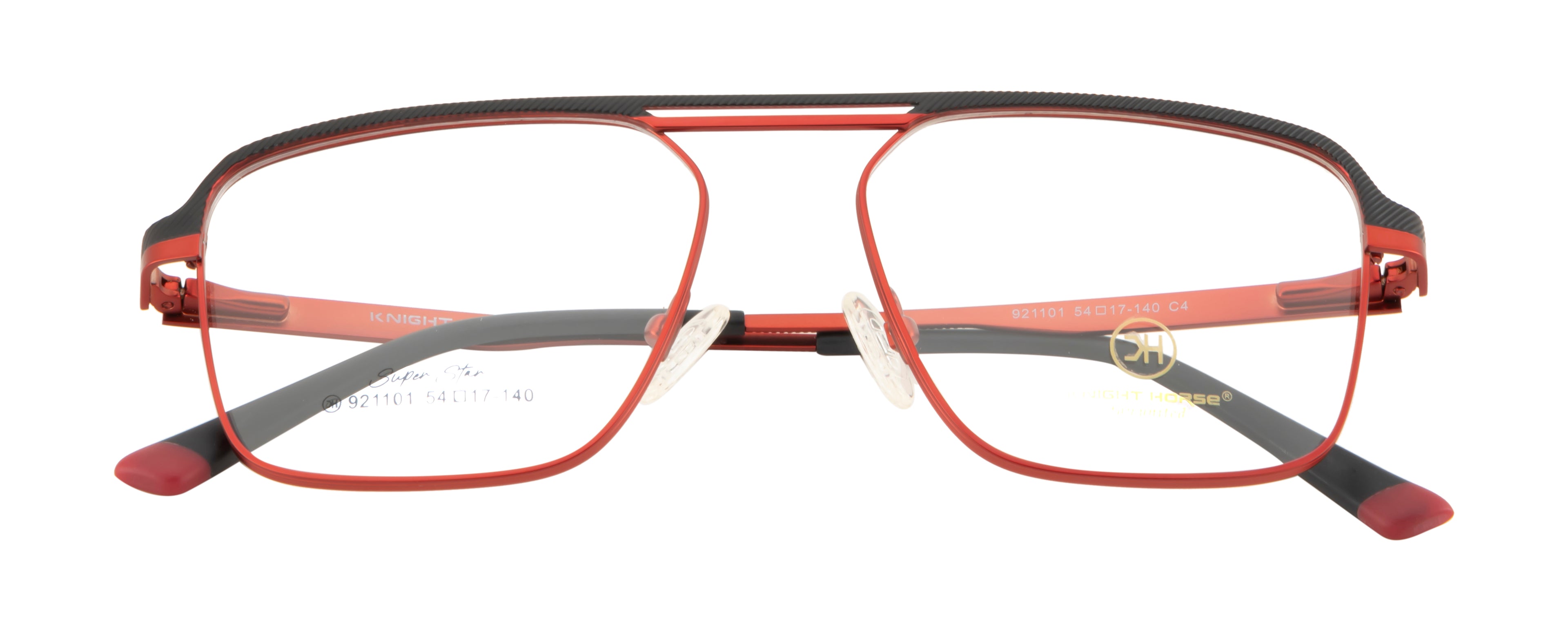 Stylish Double Bar Metal Eyewear Frame In Red & Black Color