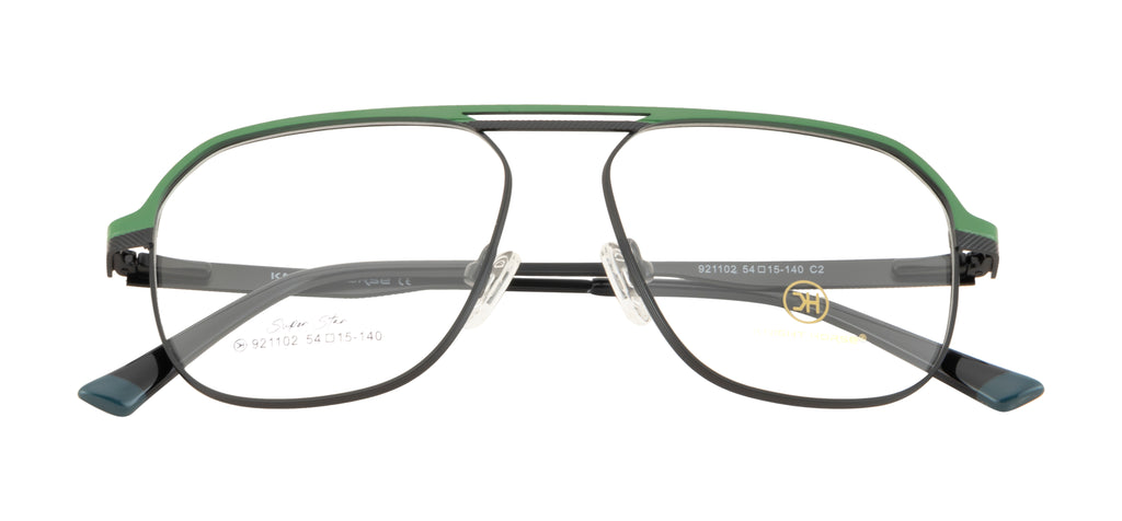 Stylish Metal Eyewear Frames | Green & Black Color | Full Rim | Double Bar