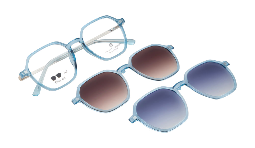 Knight Horse Geometric Clip-On Sunglasses: Glossy Black with Dual Clip-Ons and Spring Hinges