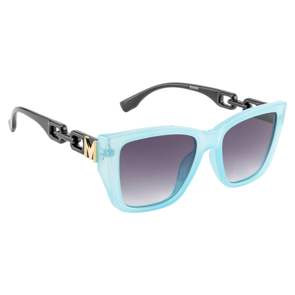 Transparent Blue Square Frame with Designer Metal Temple Detail