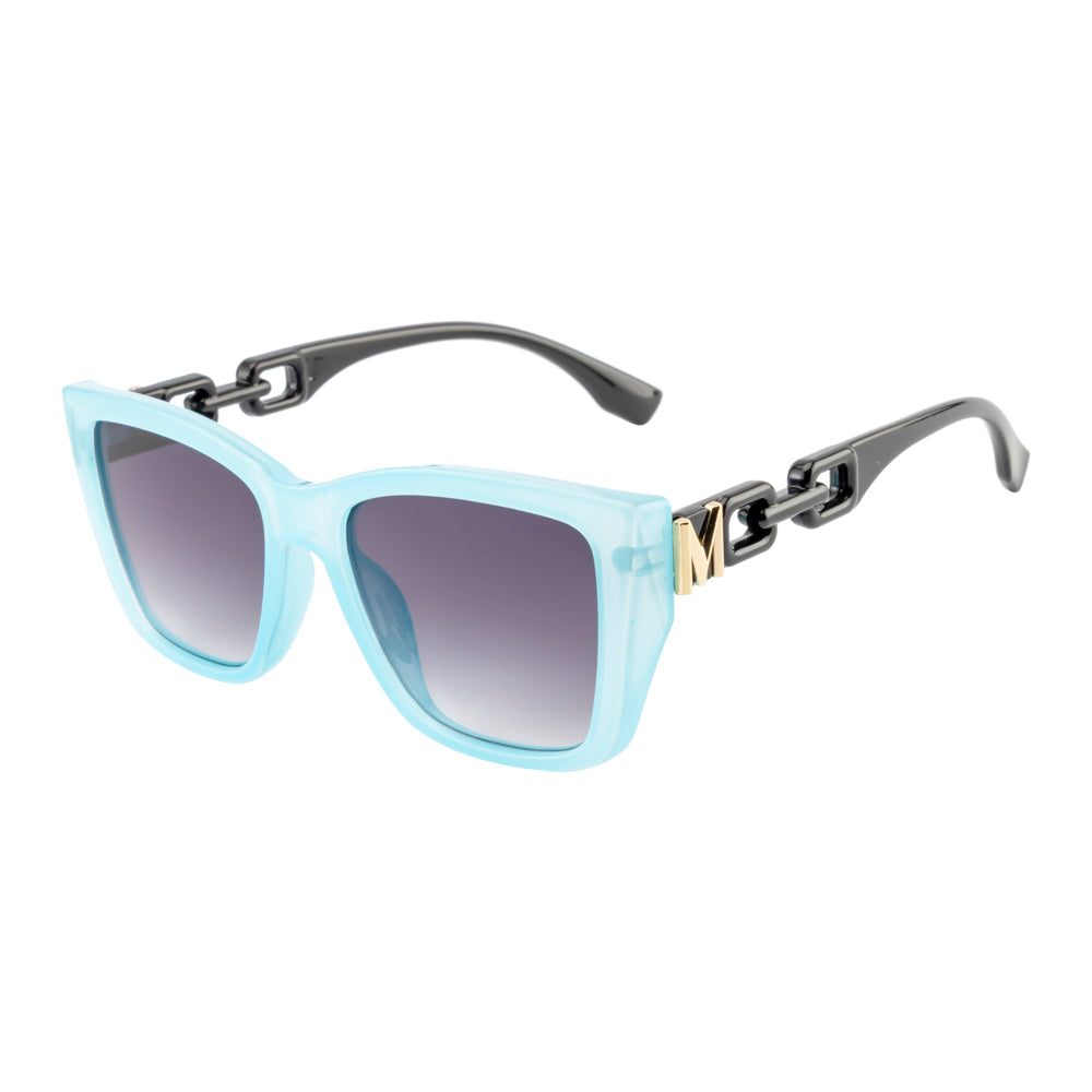 Transparent Blue Square Frame with Designer Metal Temple Detail